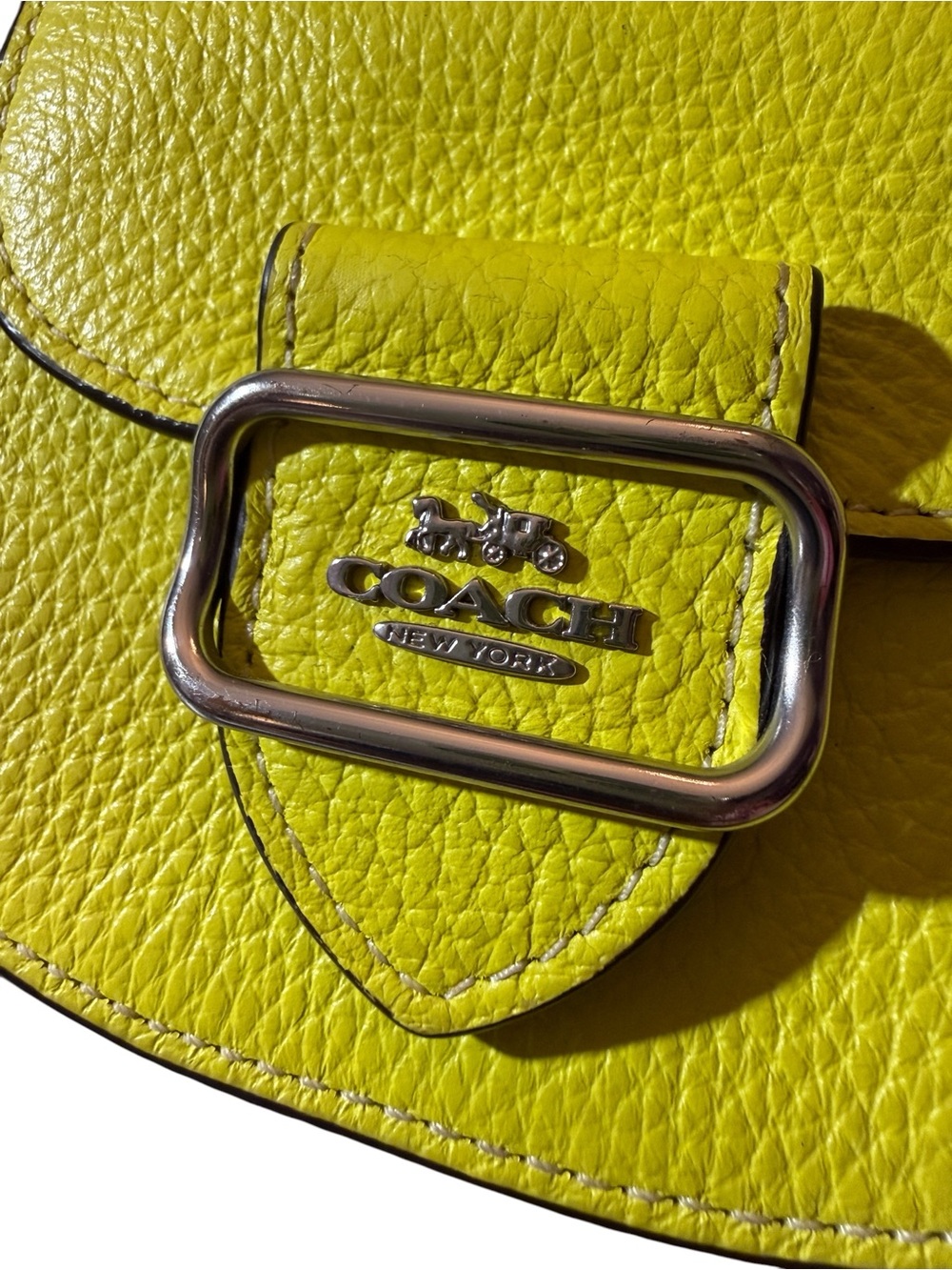 Coach Mini Pebbled Leather Crossbody in Bright Yellow w/Silver Hardware, Rare! - Picture 4 of 12